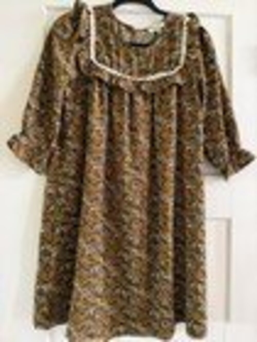 Hayden A-Line Cottagecore Dress Floral Brown Ruffle Sleeve Lace Round Neck S EUC